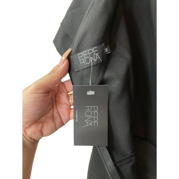 NWT PEPE RUNA Empire Waist Blk Short Sleeve Frnt Slit Pencil Dress Sz M - Picture 3 of 8